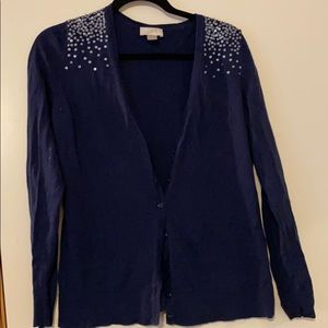 Navy cardigan with fun sequin shoulders!